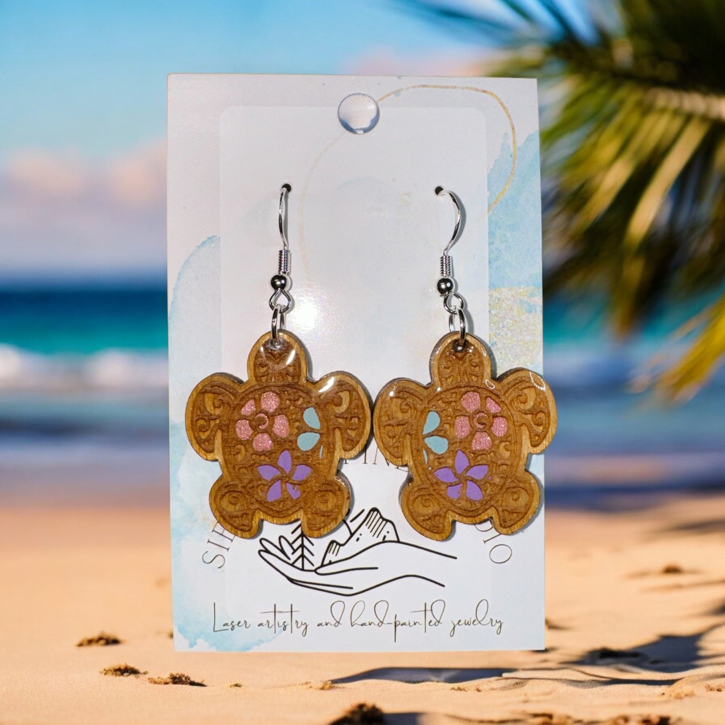 Floral Turtle Earrings