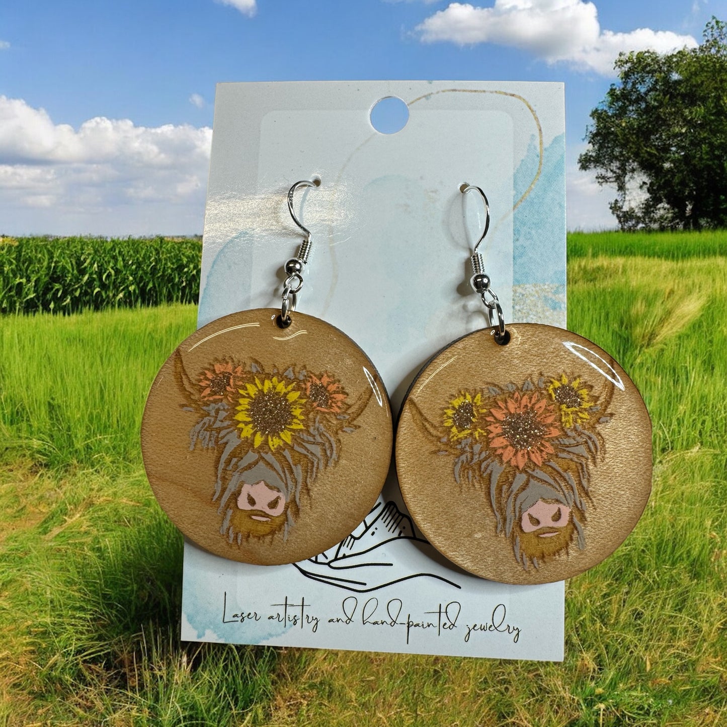 Floral Highland Cow Earrings