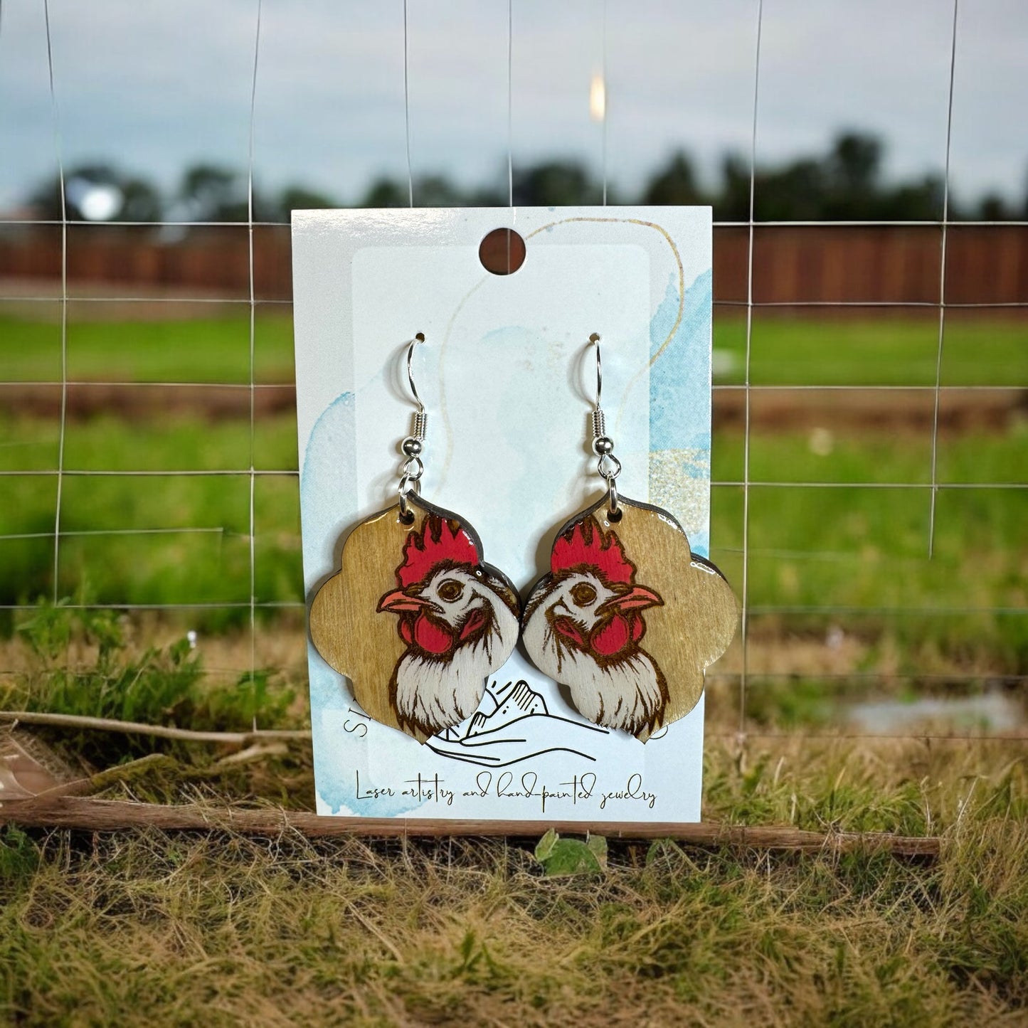 White Rooster Dangle Earrings