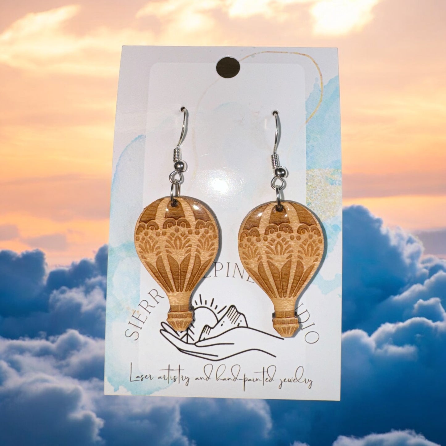 Hot Air Balloon Wood Earrings