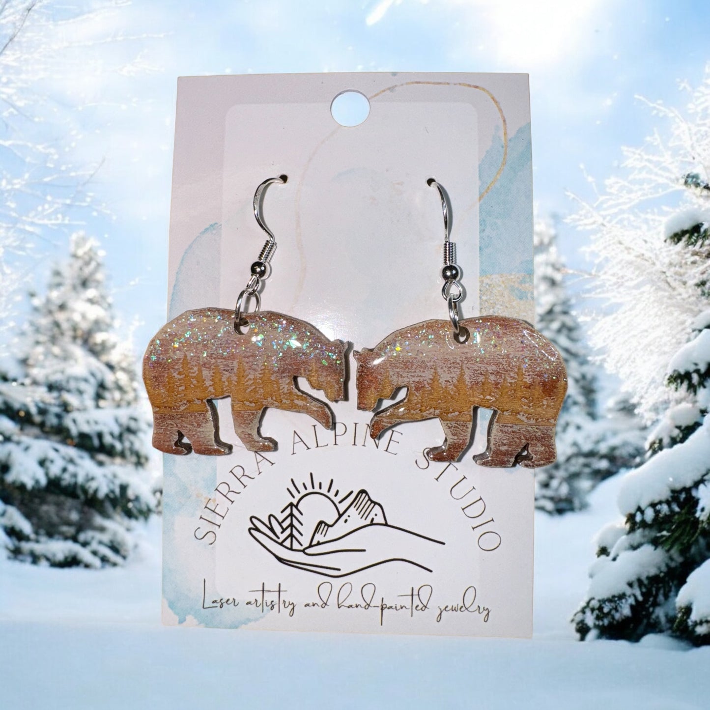 Forest Bear Wood Earrings
